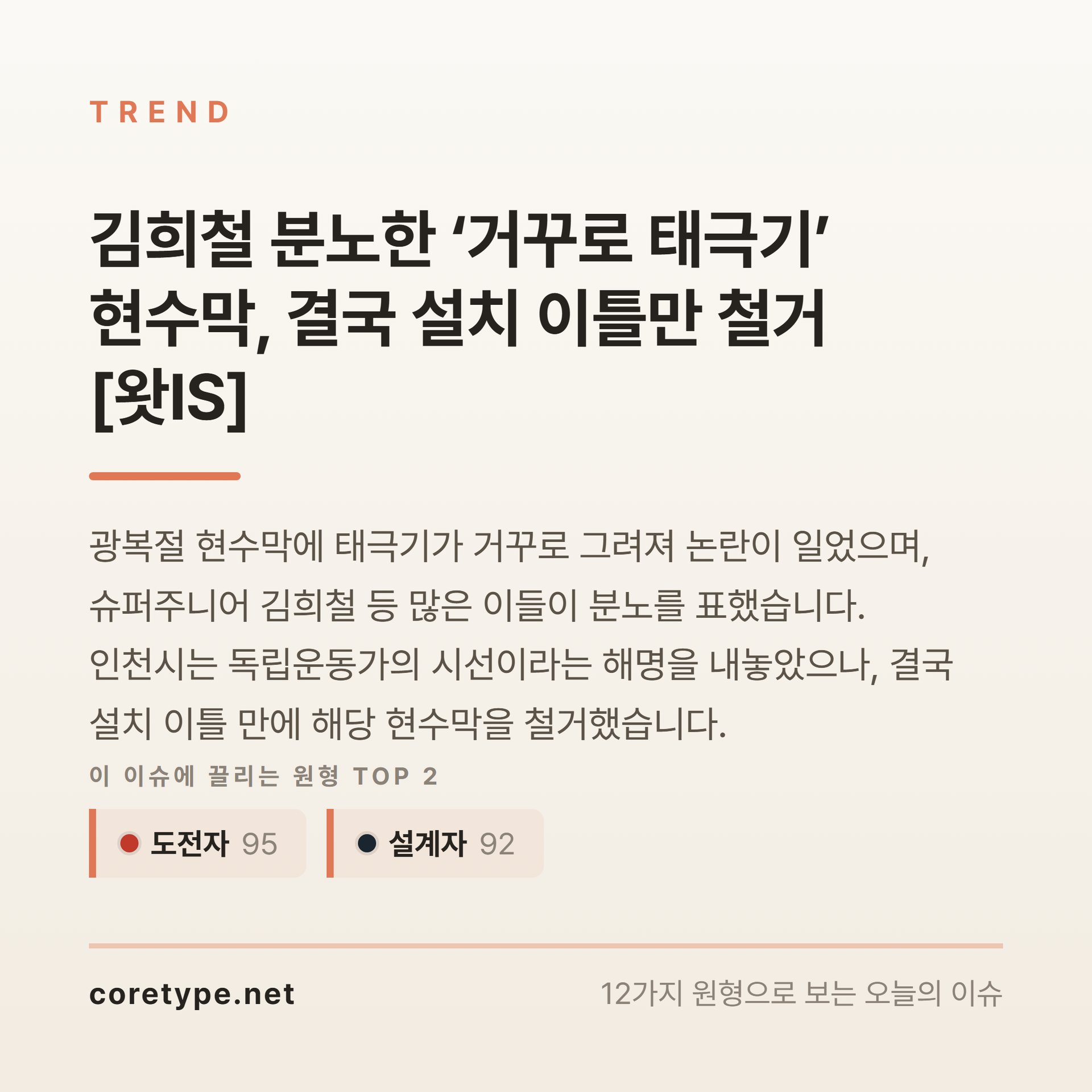 김희철 분노한 ‘거꾸로 태극기’ 현수막, 결국 설치 이틀만 철거 [왓IS]