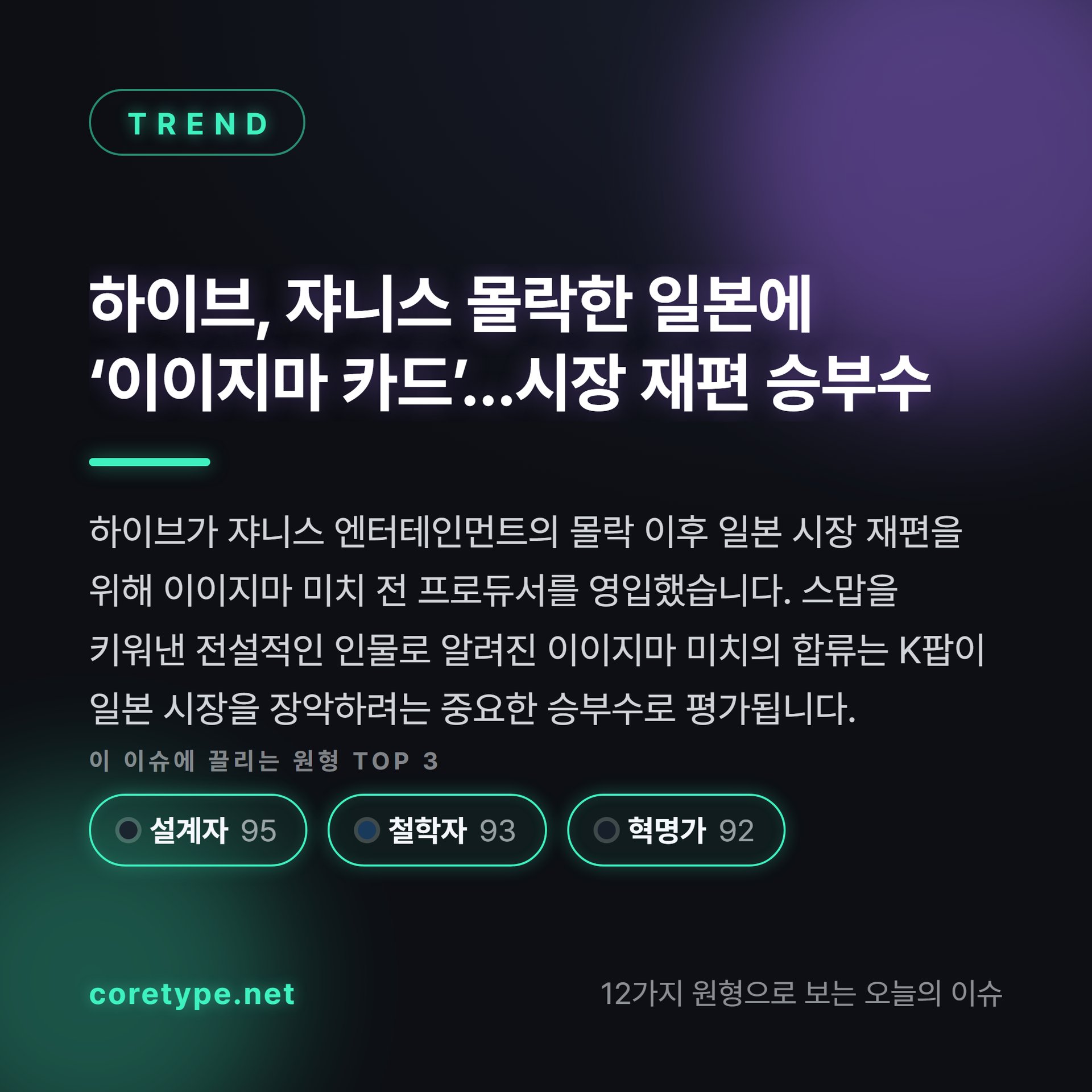 하이브, 쟈니스 몰락한 일본에 ‘이이지마 카드’…시장 재편 승부수